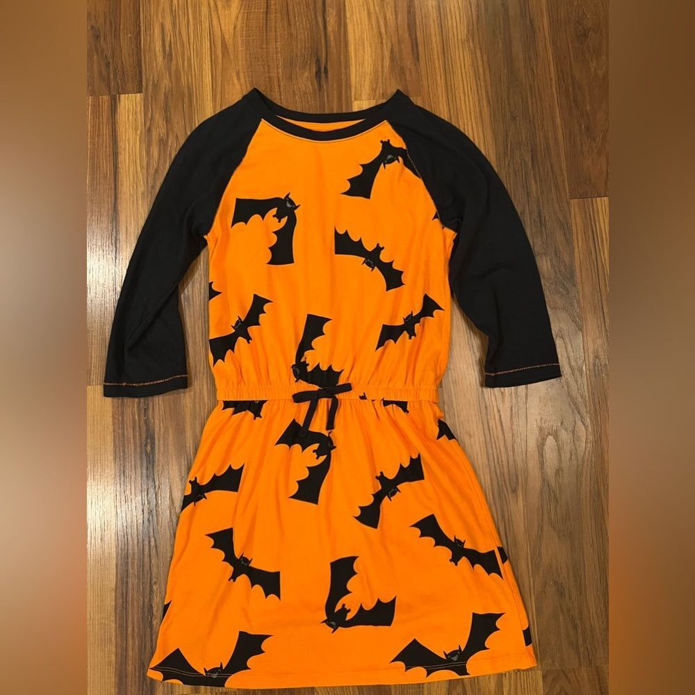 Girls Orange & Black Bat Halloween T-Shirt Dress X-Large 14/16